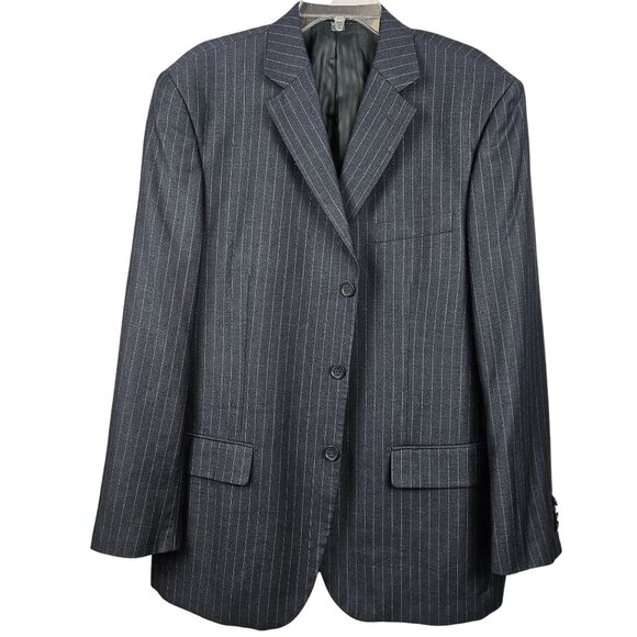 Giani Franco Mens 44R Suit Jacket Dk Gray Vertical Pin Striped Super Fine Yarn - Picture 1 of 16